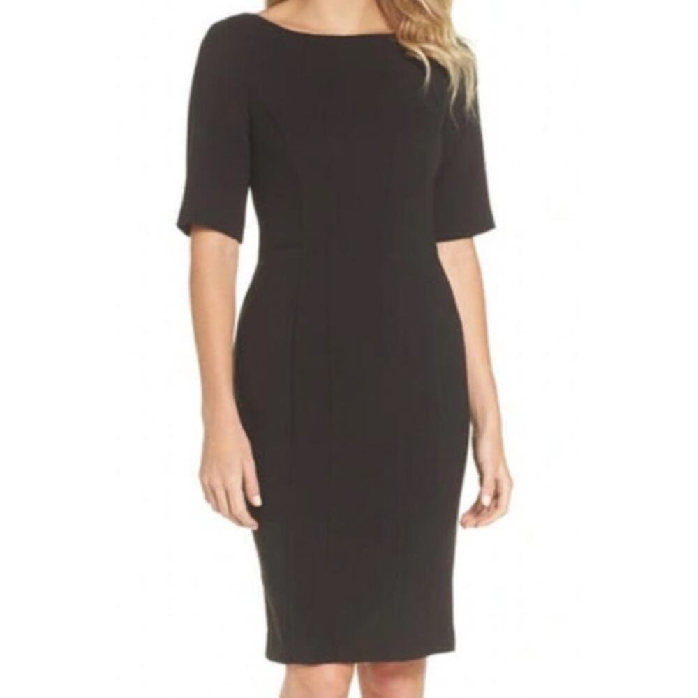Eliza J Dress Bateau Neck Crepe Sheath black size 18